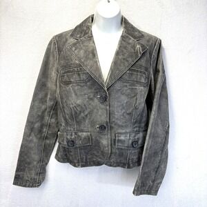 New Frontier Leather Blazer Jacket Womens Medium Gray Distressed Western Outdoor